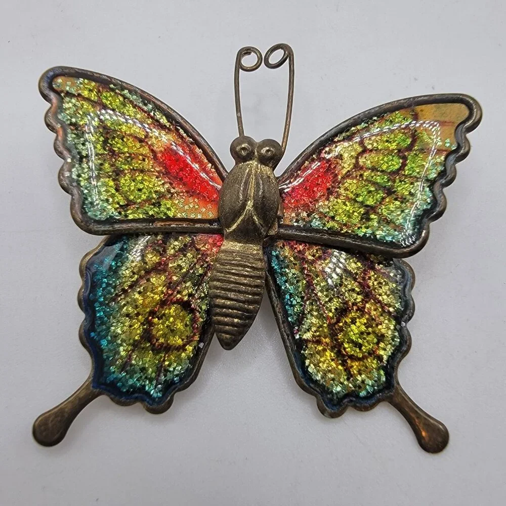 Vintage‎ Monarch Butterfly Brooch Pin Gold Tone Resin